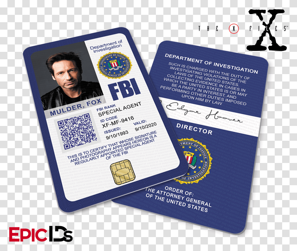 The X Files Inspired Fox Mulder Fbi Special Agent Id X Files Fbi Id, Person, Human, Document Transparent Png