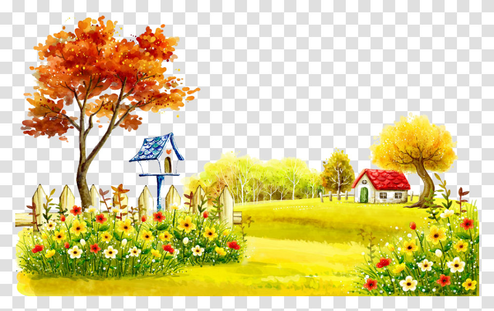 Theatrical Illustration Autumn Village Tik Tok Punjabi Poetry, Plant, Tree, Leaf, Flower Transparent Png