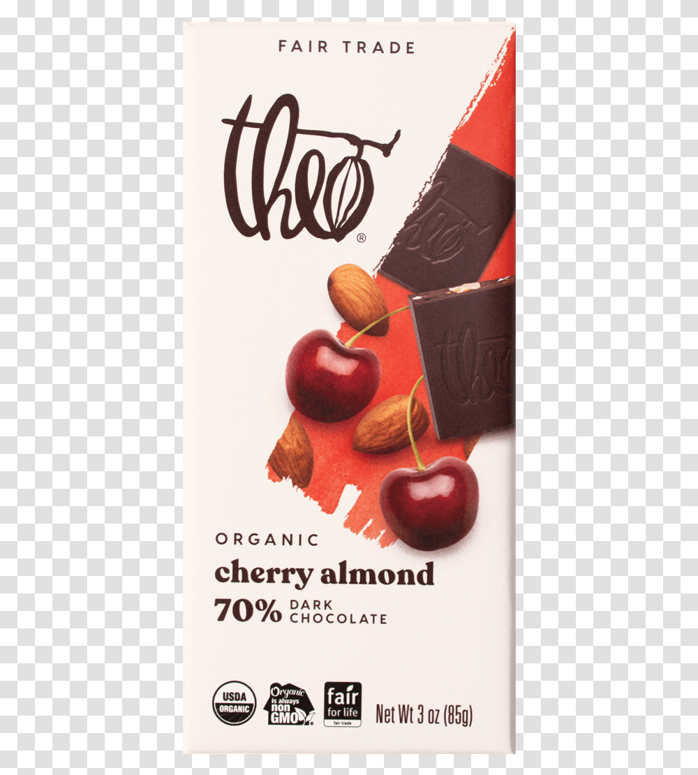 Theo Cherry Almond 70 Dark Chocolate Bar 3 Oz Theo Chocolate, Plant, Apple, Fruit, Food Transparent Png