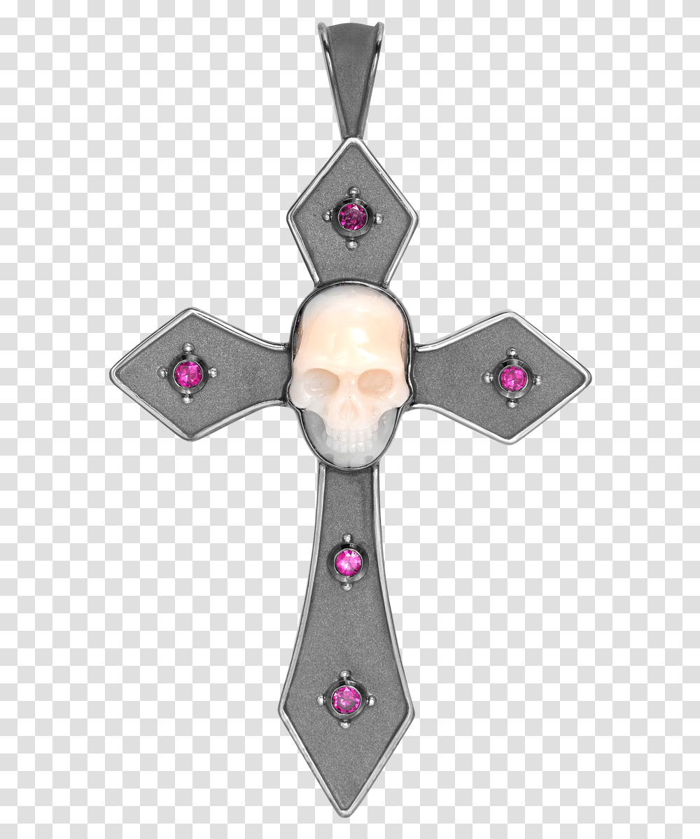 Theo Fennell Coral Skull And Ruby Gothic Cross Pendant Pendant, Scissors, Blade, Weapon, Weaponry Transparent Png