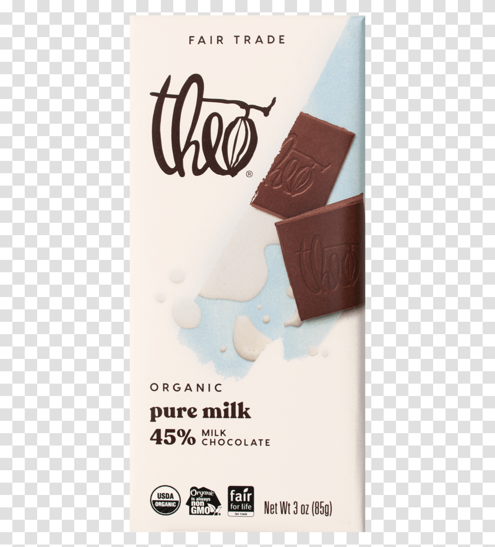Theo Pure 45 Milk Chocolate Bar 3 Oz Dark Chocolate Theo, Dessert, Food, Fudge, Cocoa Transparent Png