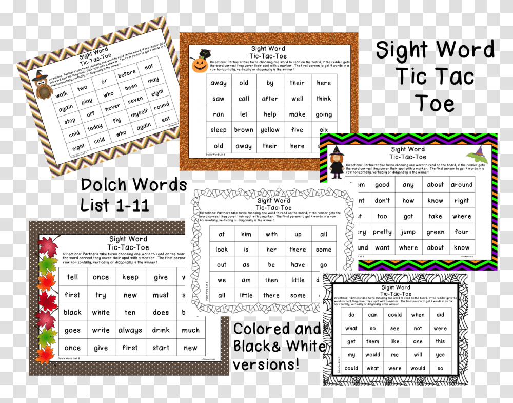 These Halloween Tic Tac Toe Sight Word Number, Text, Calendar, Flyer, Poster Transparent Png