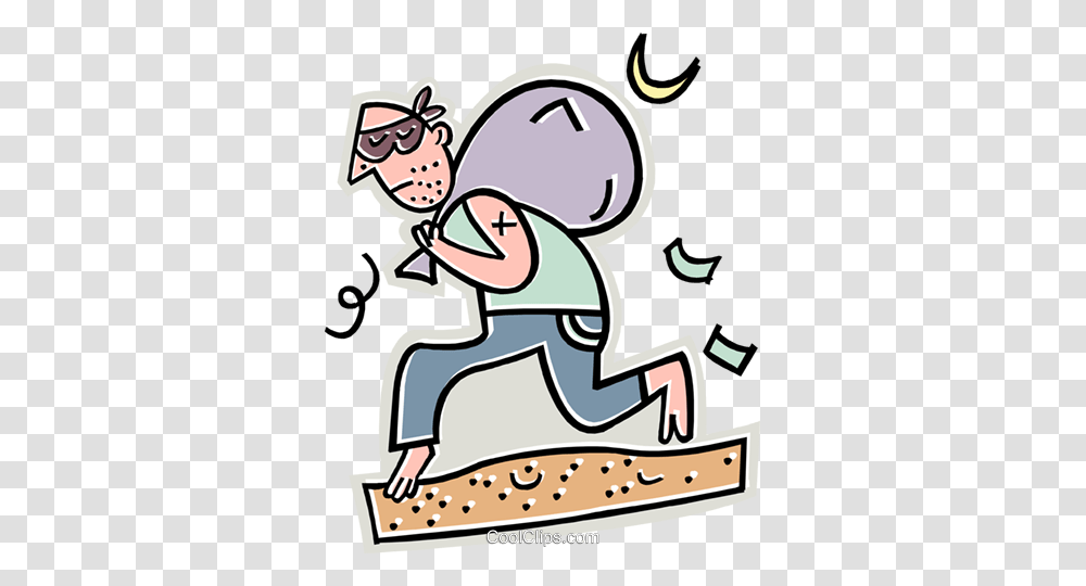 Thief Running Away With A Sack Royalty Free Vector Clip Art, Label, Outdoors Transparent Png