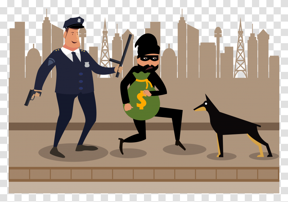 Thief Vector Police Police Officer Arresting Criminal, Person, People, Dog, Animal Transparent Png