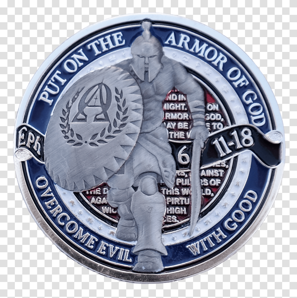 Thin Blue Line Foundation Armor Of God Coin - Silver, Logo, Symbol, Trademark, Person Transparent Png