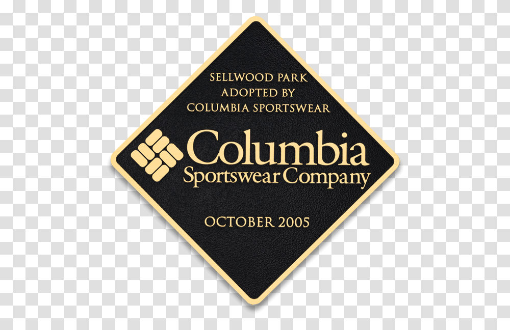 Thin Brass Plaque Columbia Sportswear Company, Label, Sticker, Triangle Transparent Png