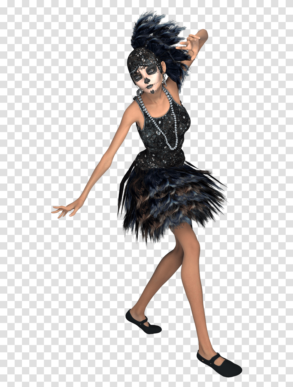 Thin Lady Sugar Skull Feathers Render Model Ballet Tutu, Dance Pose, Leisure Activities, Person Transparent Png