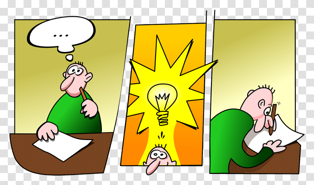 Think And Write, Light, Lightbulb, Book, Comics Transparent Png