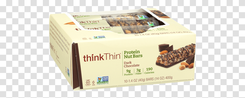 Think Thin Protein Nut Bar Dark Chocolate Box 10 Chocolate, Dessert, Food, Fudge, Cocoa Transparent Png