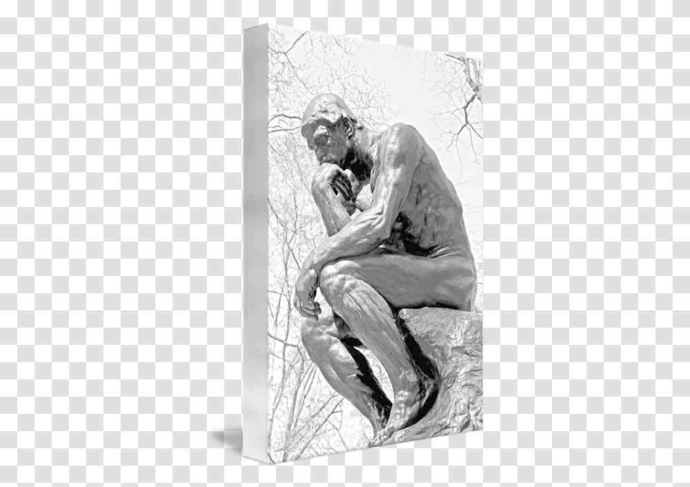 Thinker In Black And White Monochrome, Statue, Sculpture, Art, Person Transparent Png