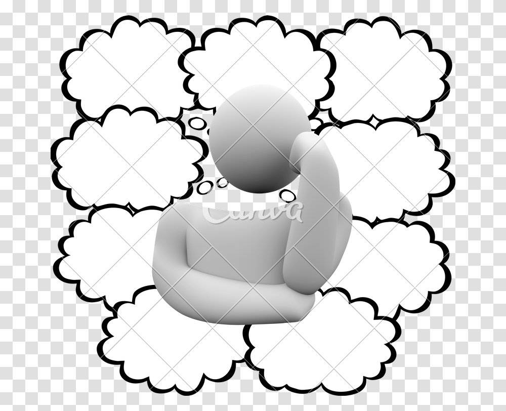 Thinker Thought Clouds Bubbles Thinking Person Many Ideas Blank, Plant, Stencil Transparent Png