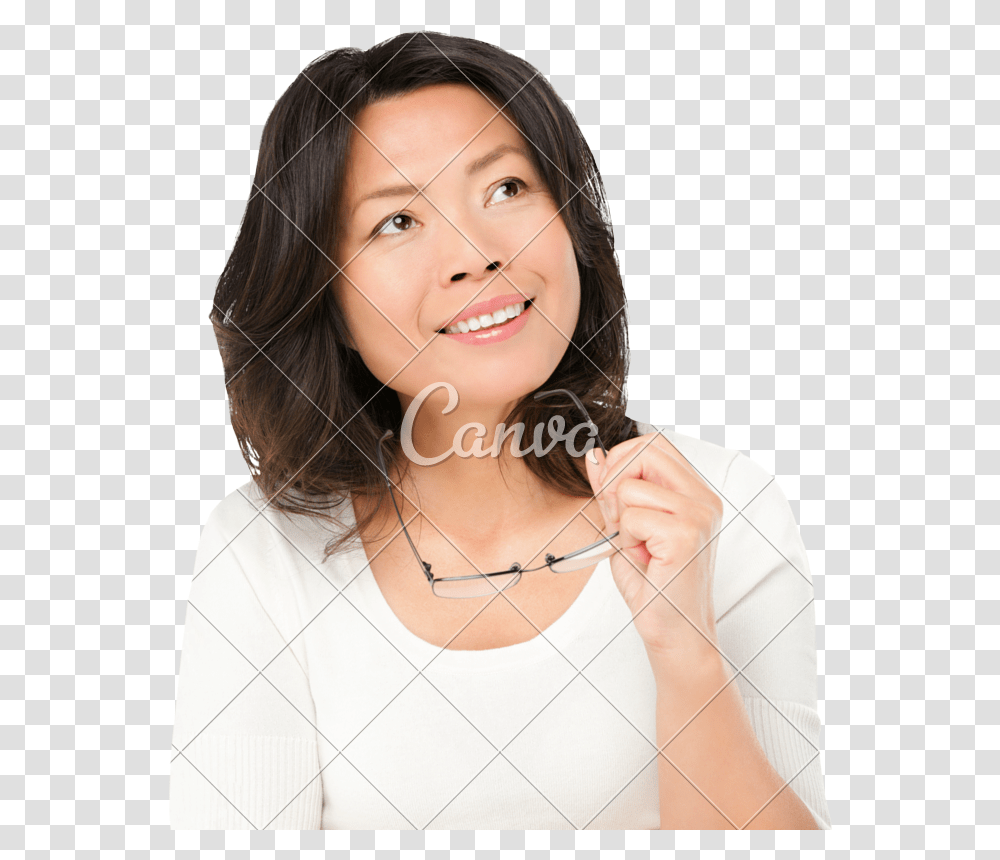 Thinking Asian Woman Photos, Person, Human, Female, Face Transparent Png