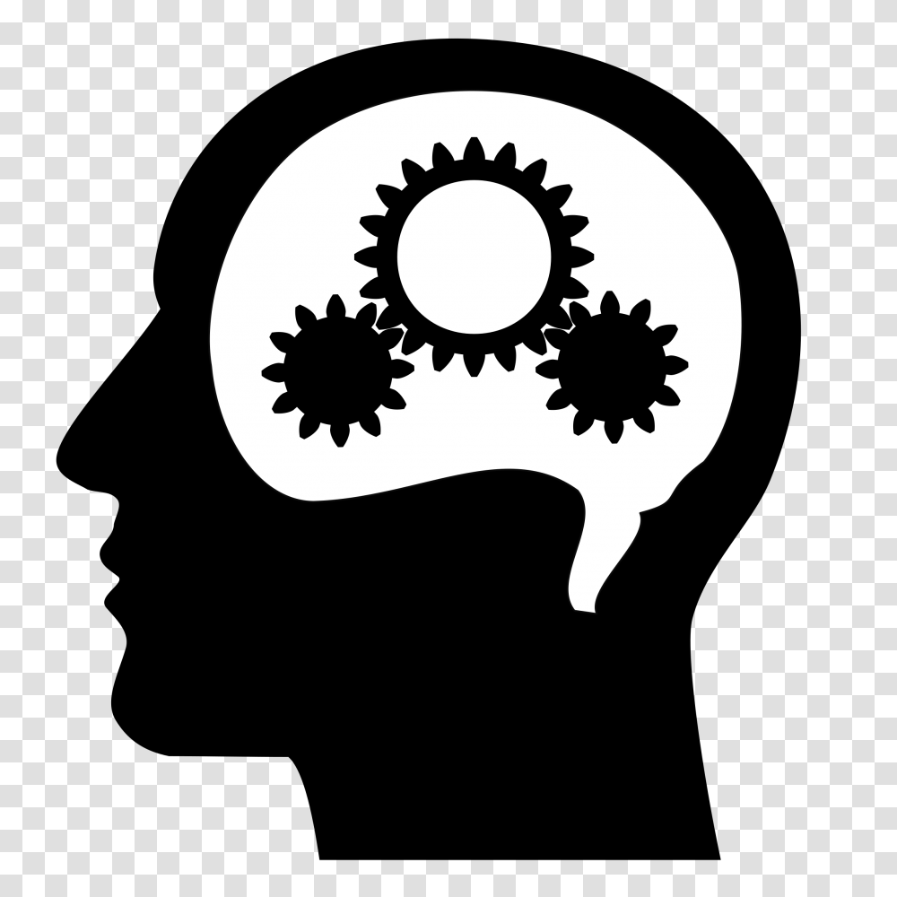 Thinking Brain Images Black And White Brain Thinking, Label, Text, Stencil, Symbol Transparent Png