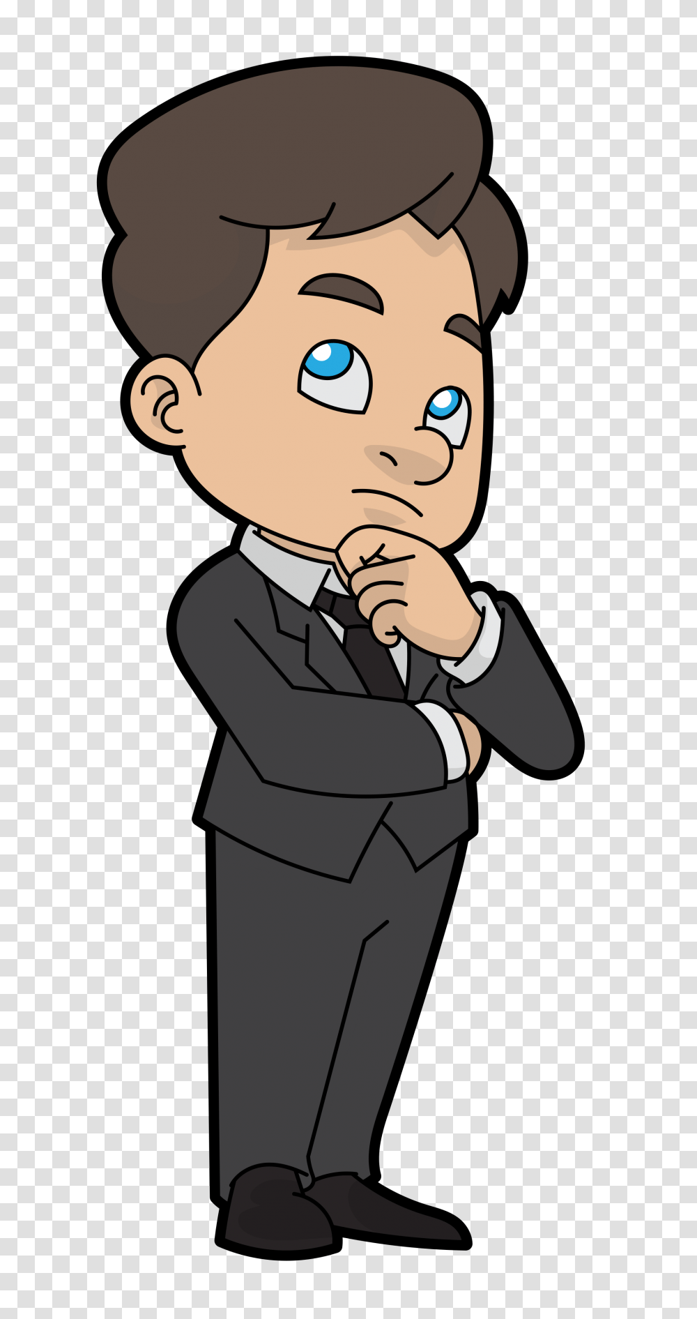 Thinking Cartoon Businessman, Person, Human, Suit, Overcoat Transparent Png