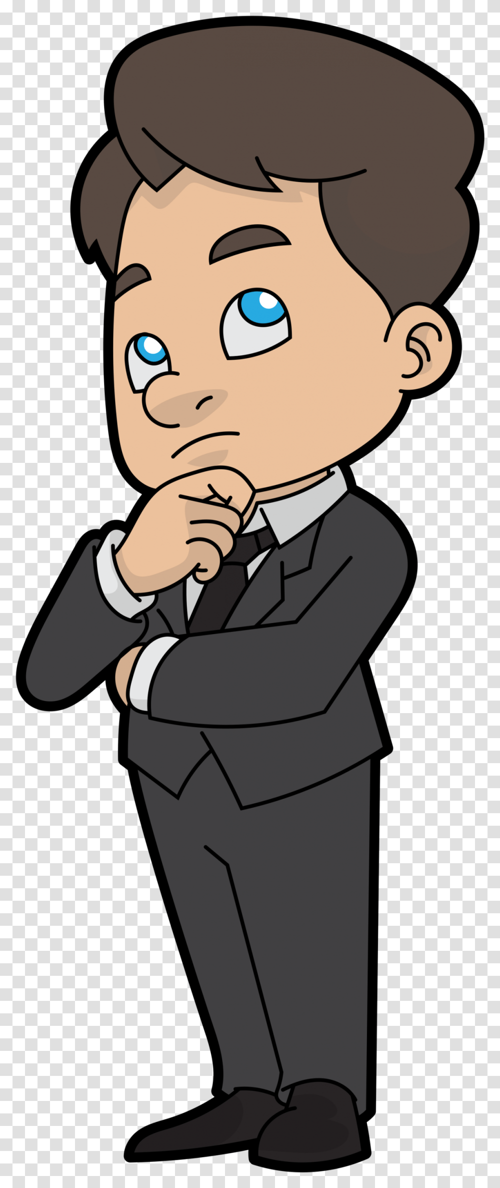 Thinking Person Thinking Boy Cartoon, Suit, Overcoat, Apparel Transparent Png