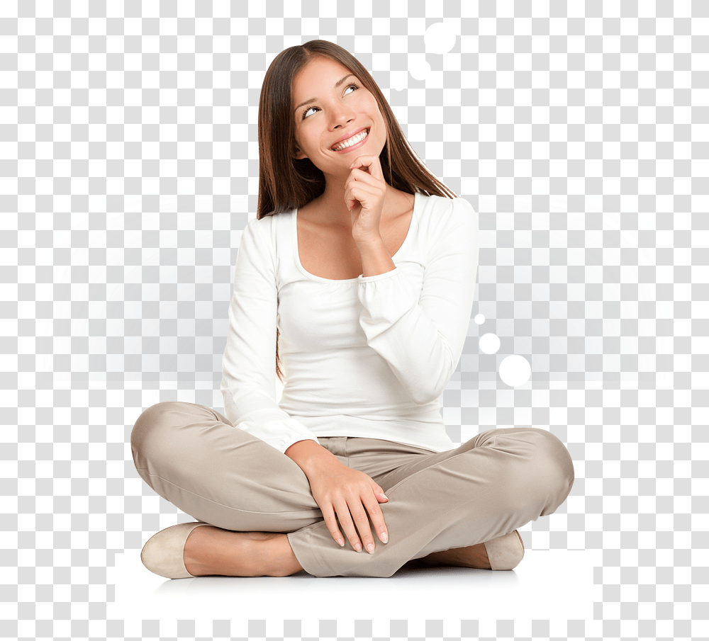 Thinking Woman Background Find The Value Of The Missing Number, Sitting, Person, Human, Sleeve Transparent Png