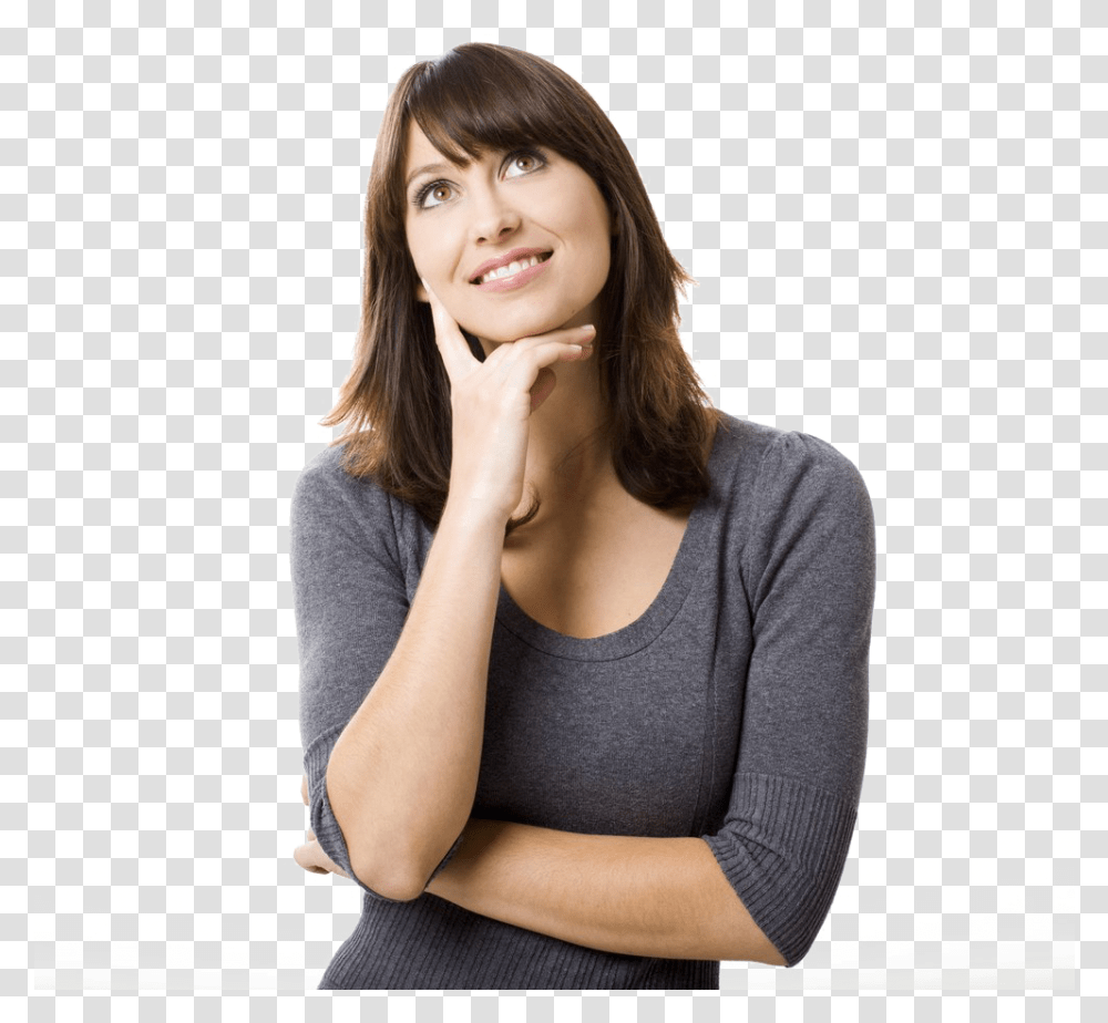 Thinking Woman Download Image Woman Thinking, Sleeve, Sitting, Person Transparent Png