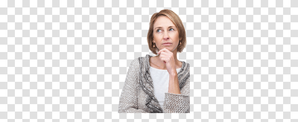 Thinking Woman, Person, Sweater, Female Transparent Png