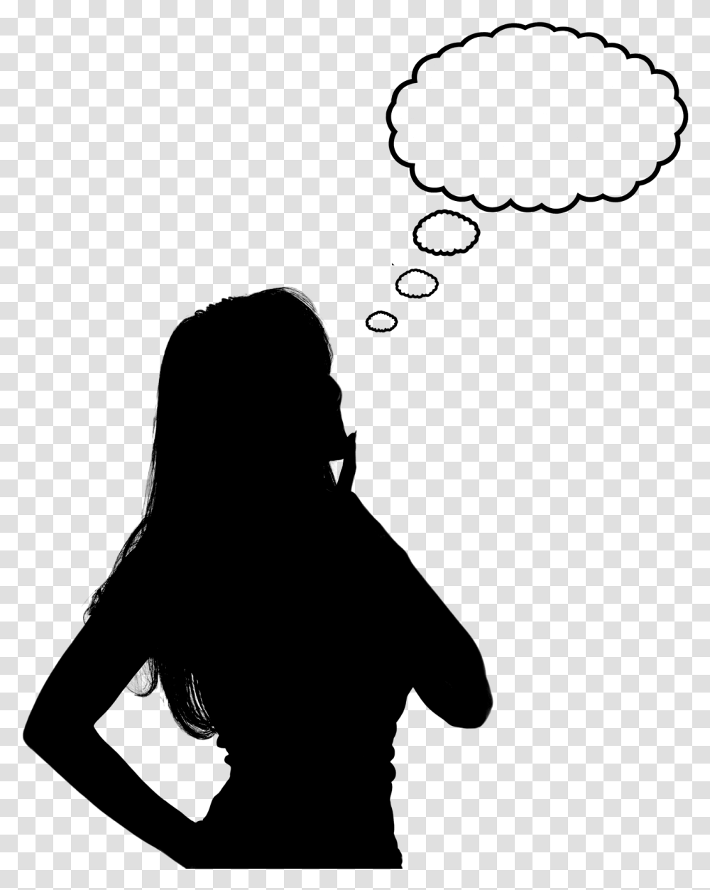 Thinking Woman Silhouette Silhouette Of A Girl Thinking, Gray Transparent Png