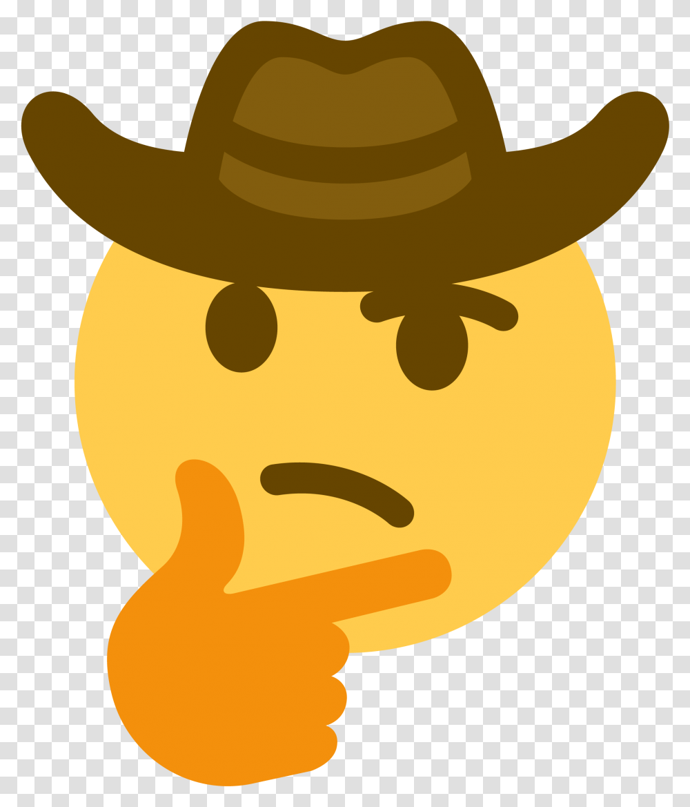 Thinkingcowboy Discord Emoji Thinking Emoji With Cowboy Hat, Clothing, Apparel, Sun Hat Transparent Png