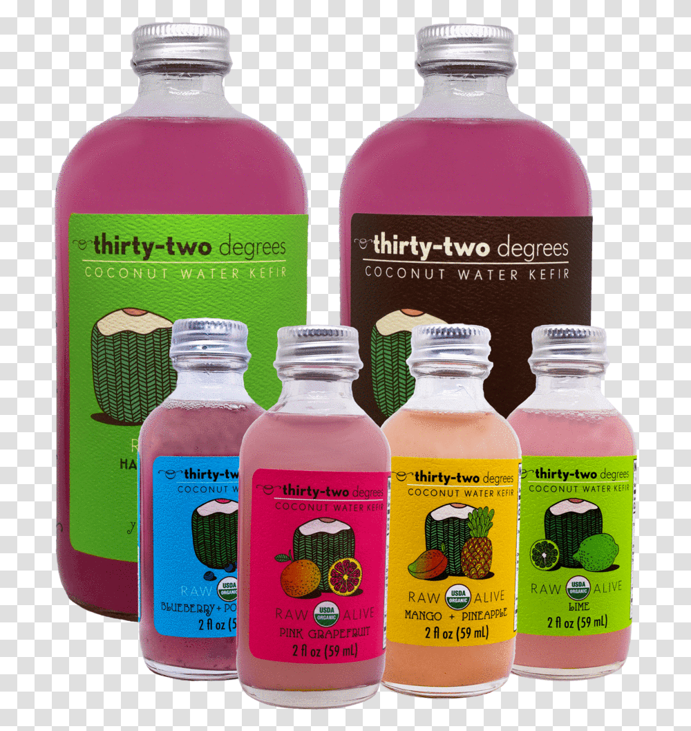 Thirty Two Degrees Coconut Water Kefir, Juice, Beverage, Bottle, Plant Transparent Png