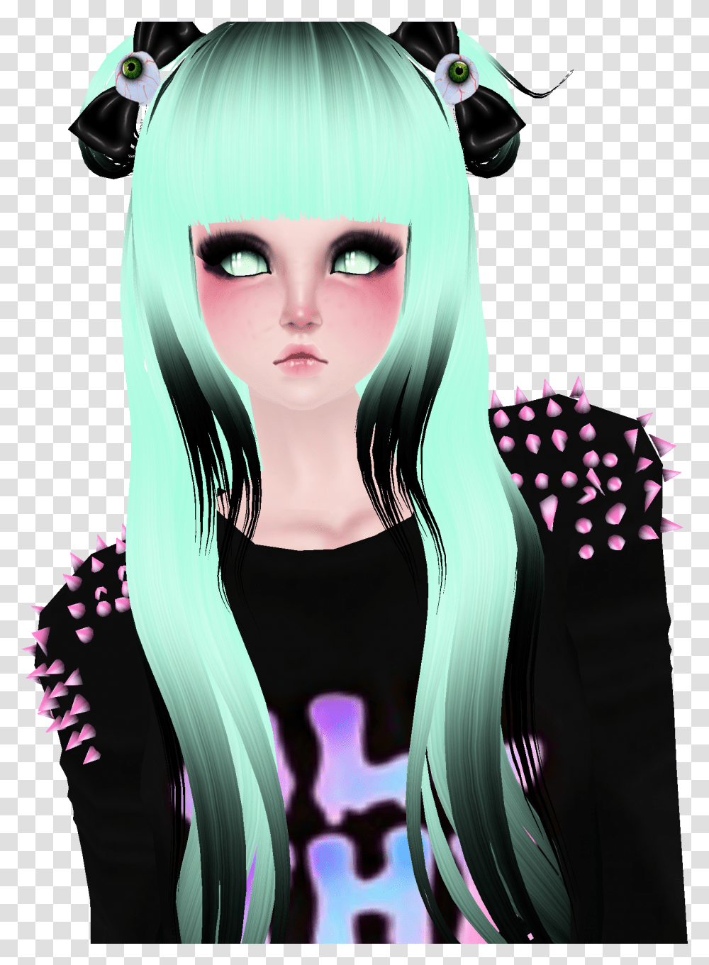 This Is A Female Imvu Pastel Goth Hair Style Mint And Imvu Pastel Goth, Head, Face Transparent Png