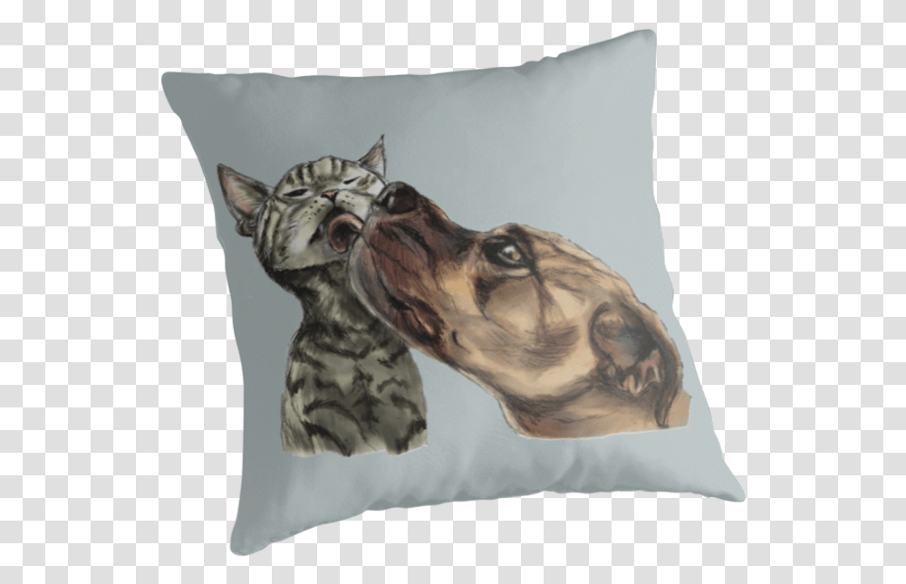 This Is A Rendering Of A Pitbull Dog Licking A Tabby Cushion, Pillow, Pet, Canine, Animal Transparent Png
