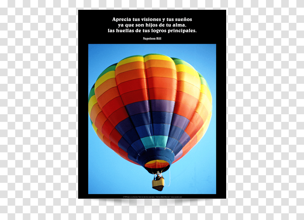 This Is The Spanish Version Of Poster Design Hot Air Balloon, Aircraft, Vehicle, Transportation Transparent Png