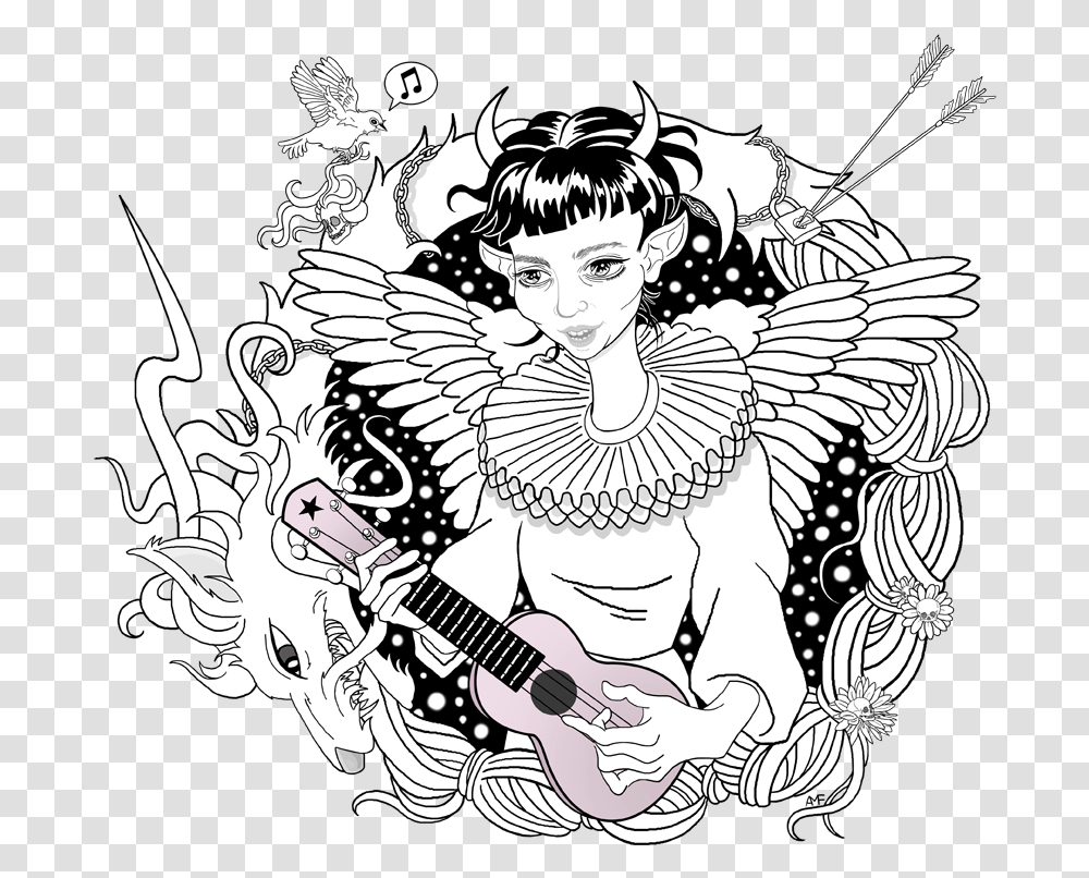 This Little Drawing Inspired By Grimes And Miyazakis Claire Boucher Grimes Drawing, Doodle, Person, Guitar Transparent Png