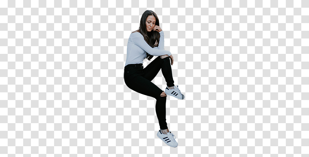 This Tall Model Is Resting Her Head In Her Hand While Sitting, Sleeve, Person, Long Sleeve Transparent Png