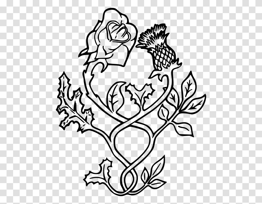 Thistle England Scotland Flower Rose Ornament Scottish Thistle And English Rose Tattoos, Gray, World Of Warcraft Transparent Png