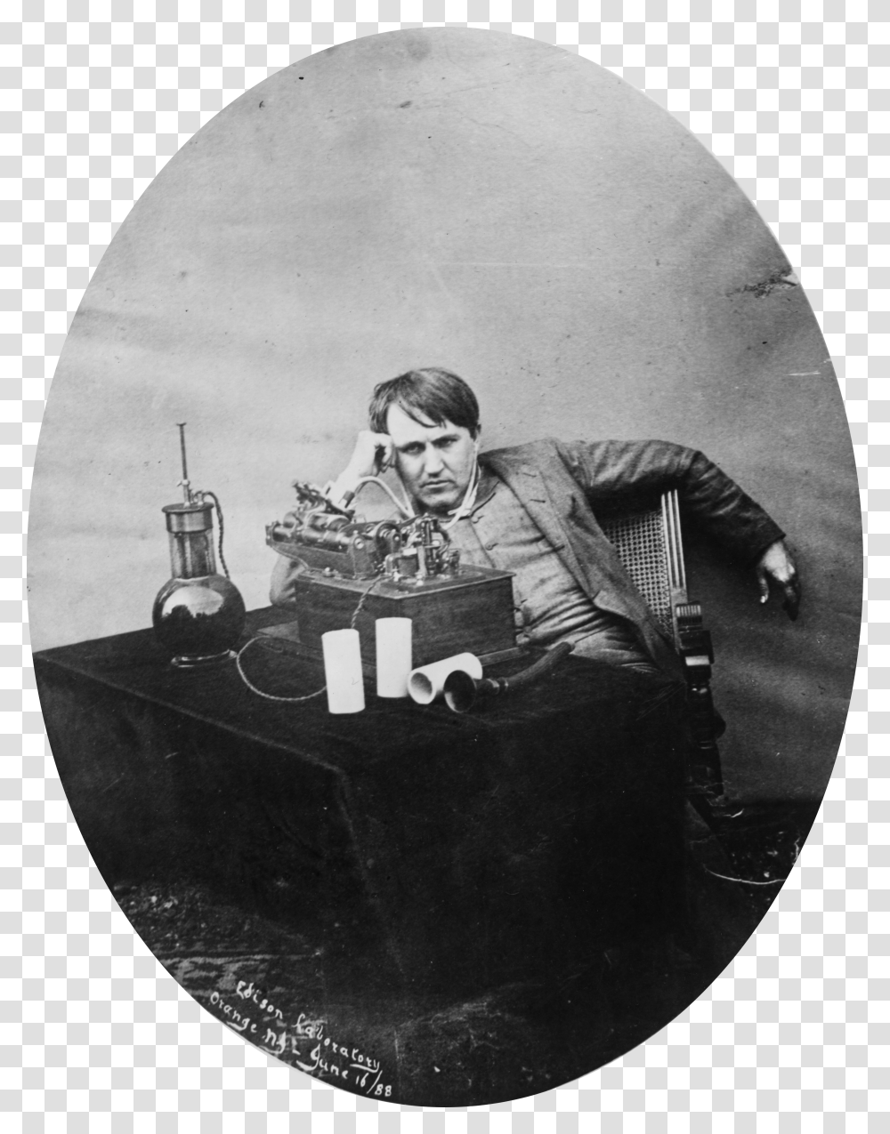 Thomas Edison Listening To Wax Cylinder 1888 Industrial Revolution Electric Power Transparent Png
