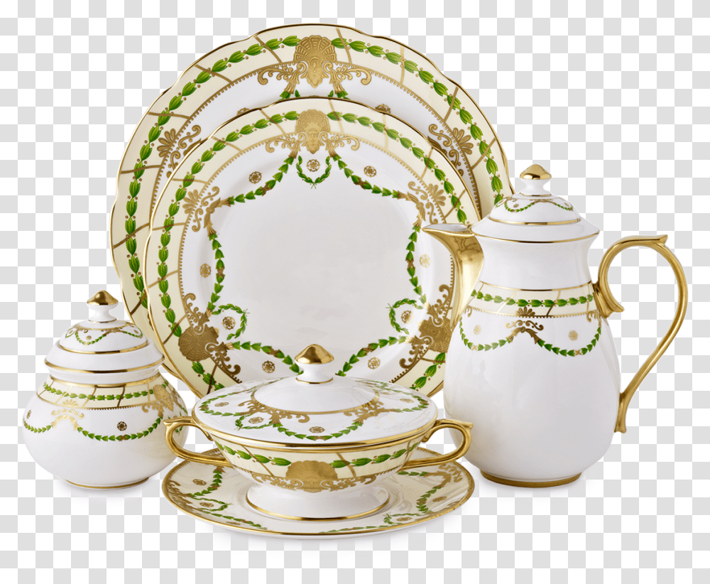 Thomas Goode Green Garland Tableware Saucer, Porcelain, Pottery, Wedding Cake Transparent Png
