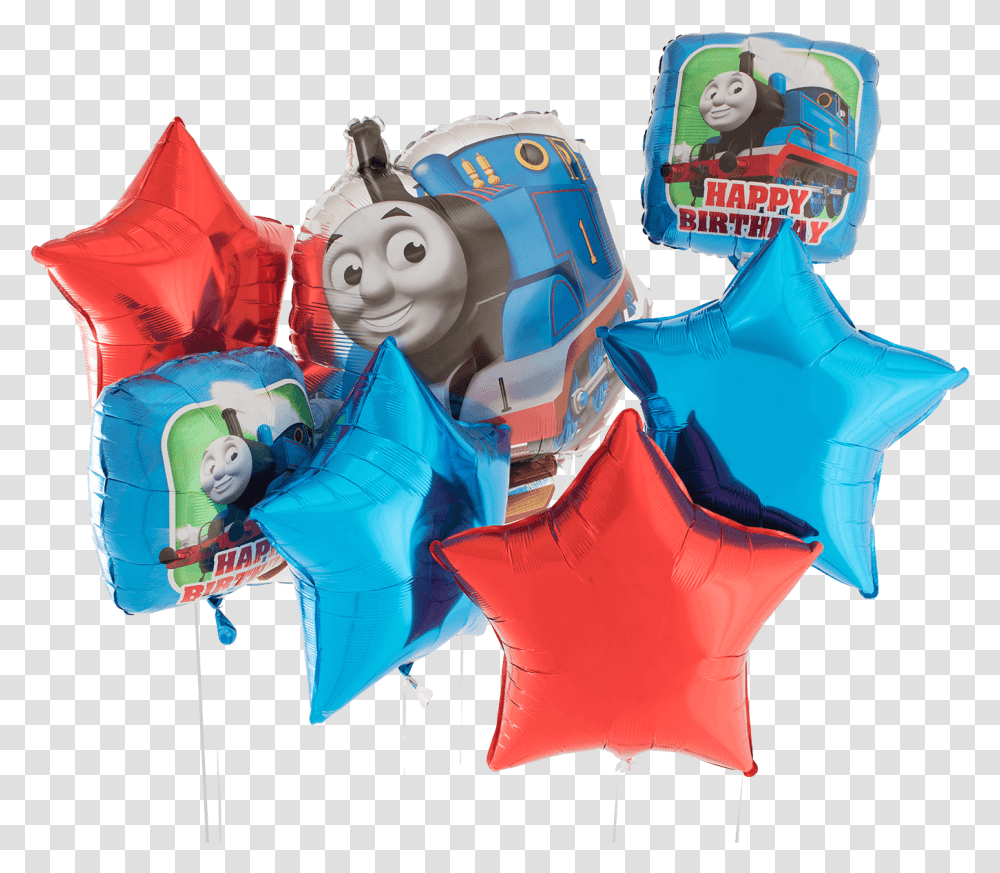 Thomas The Tank Engine Birthday Foil Balloon Bouquet Thomas And Friends, Helmet, Clothing, Apparel, Art Transparent Png