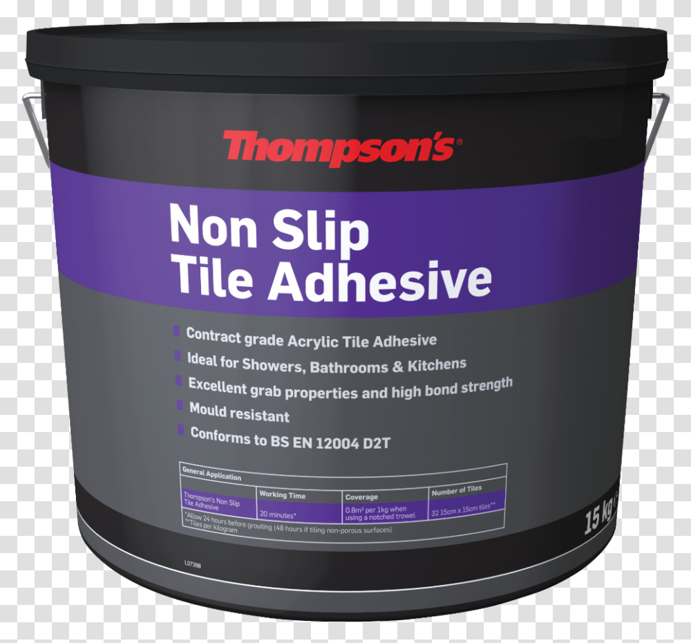 Thompsons Non Slip Tile Adhesive 15kg Plastic, Paint Container, Tin, Can Transparent Png