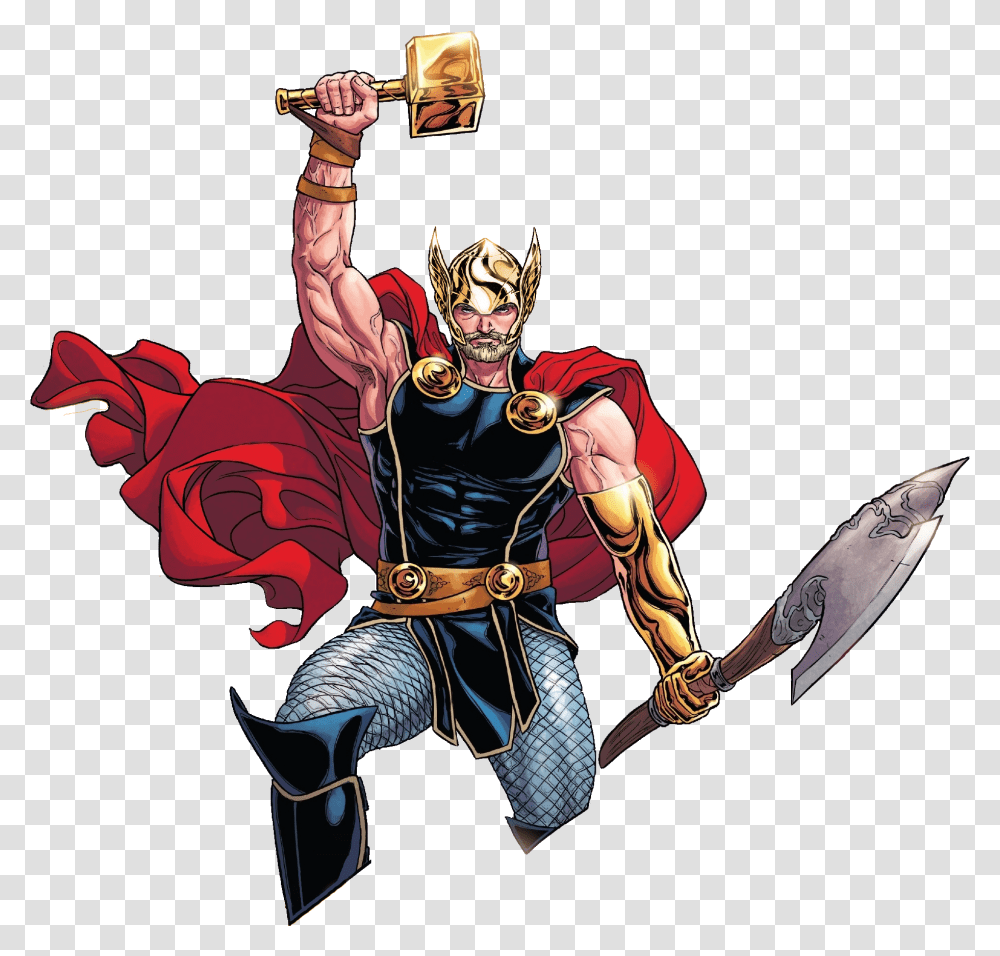 Thor With Golden Hammer, Person, Human, Comics, Book Transparent Png