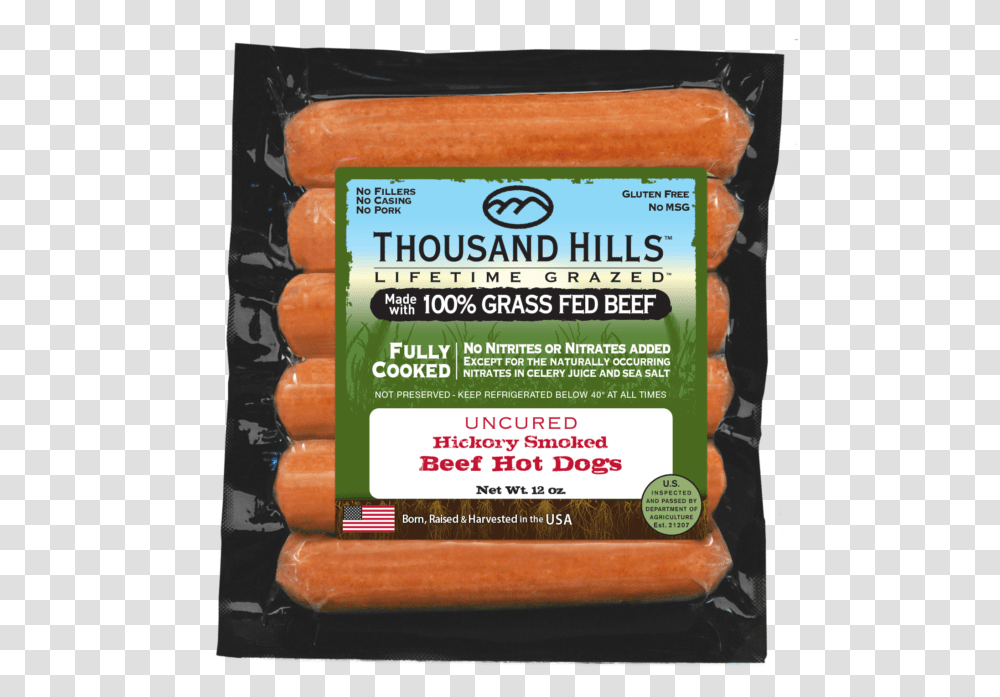 Thousand Hills Uncured Hickory Smoked Beef N Cheddar, Hot Dog, Food, Plant, Carrot Transparent Png