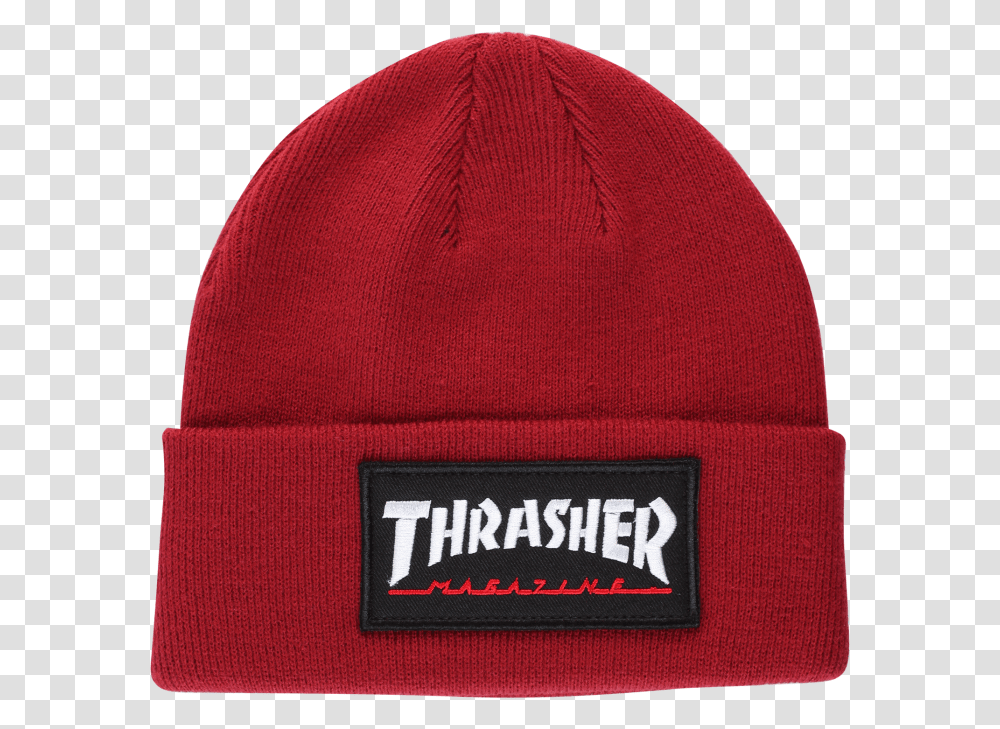 Thrasher Logo Patch Beanie Maroon Knit Cap, Clothing, Apparel, Baseball Cap, Hat Transparent Png