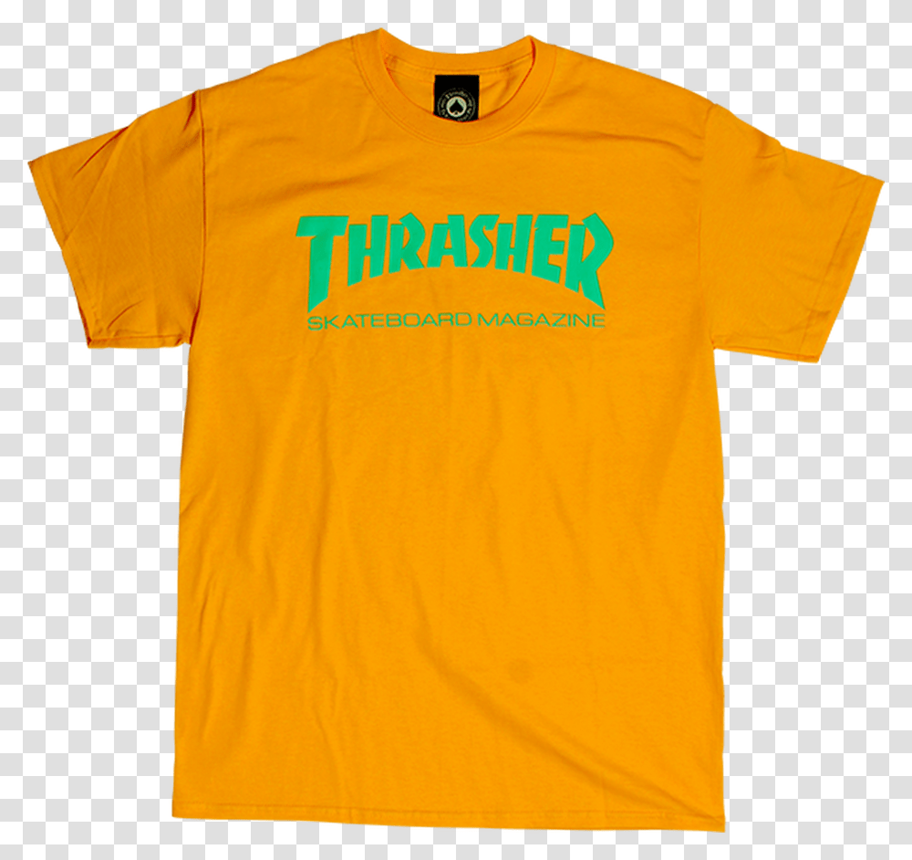 Thrasher Magazine Skate Mag Logo T Shirt Gold Teal, Clothing, Apparel, T-Shirt, Sleeve Transparent Png