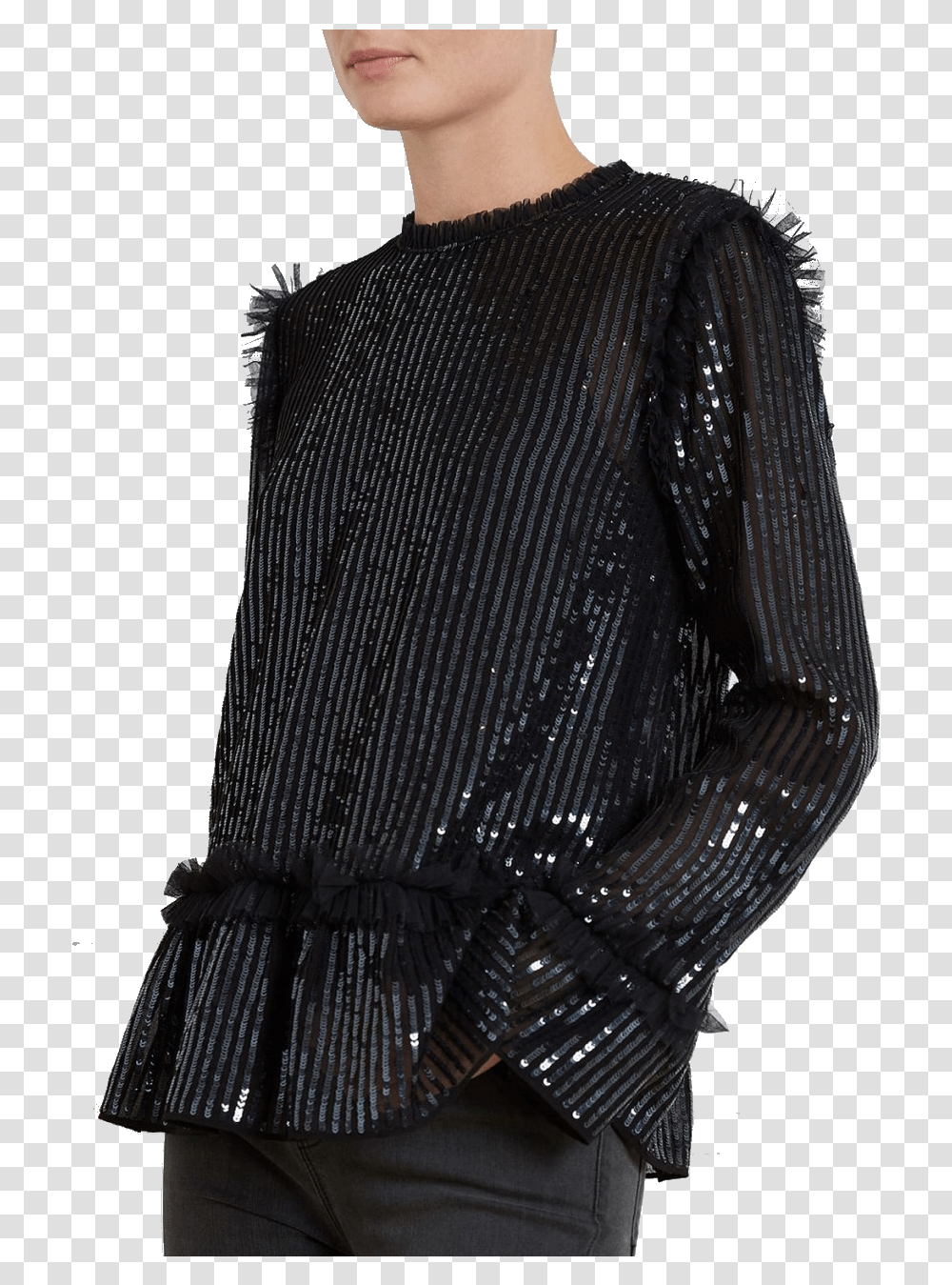Thread Black Sequin Top Blouse, Sleeve, Long Sleeve, Person Transparent Png
