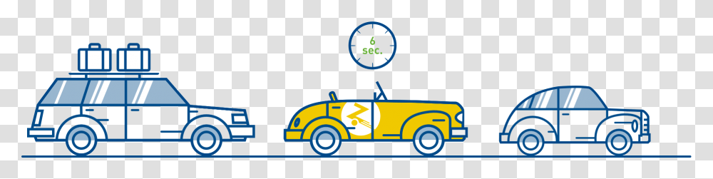 Three Cars With A Clock That Says 6 Seconds, Vehicle, Transportation, Automobile, Taxi Transparent Png