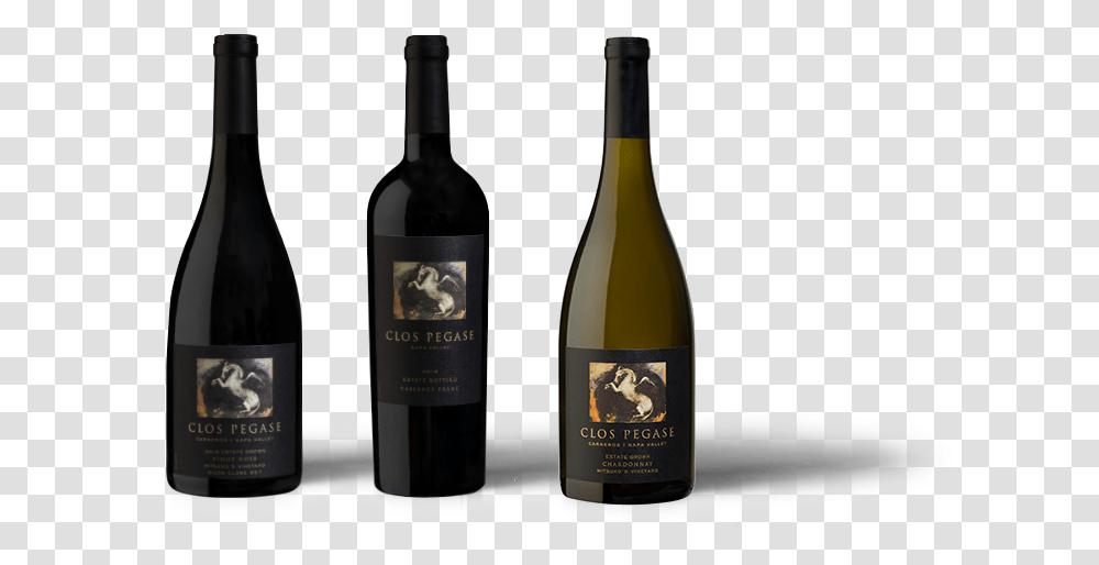 Three Clos Pegase Wine Bottles On A Map Of Calistoga Champagne, Alcohol, Beverage, Drink, Red Wine Transparent Png