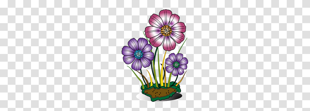 Three Flowers And Grass Growing On A Sod, Purple, Plant Transparent Png