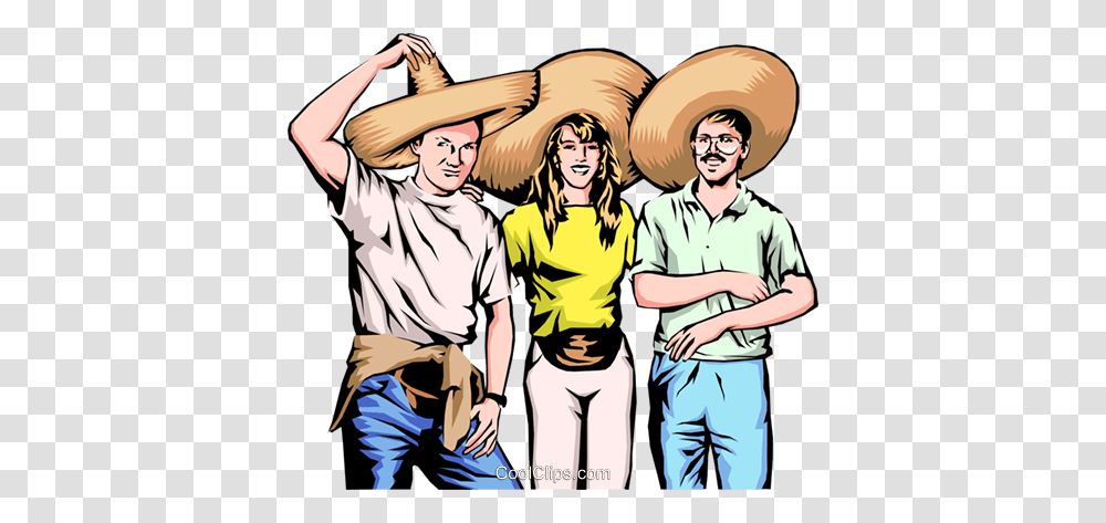 Three Friends With Mexican Hats Royalty Free Vector Clip Art, Person, People, Family Transparent Png