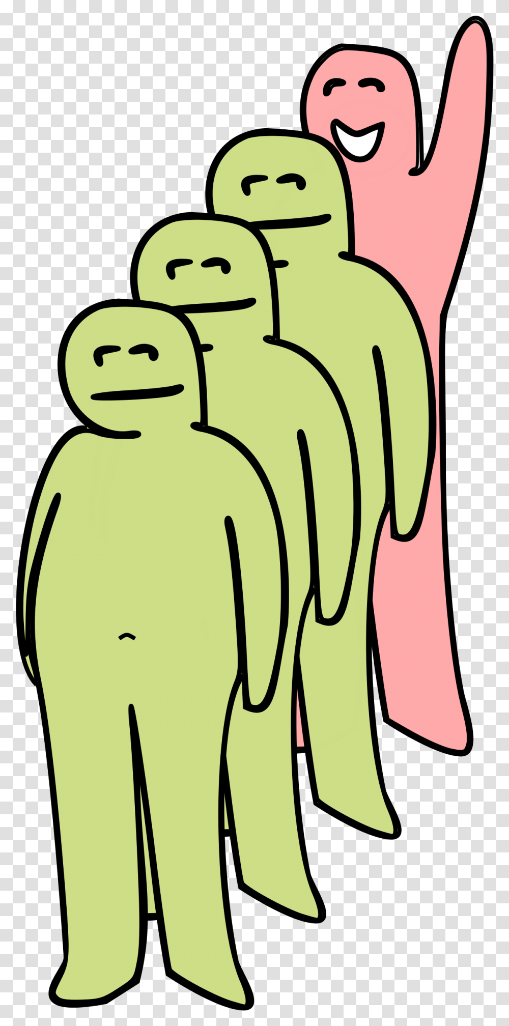 Three Green Smiling Human Figures Standing In A Line Standing Around, Outdoors, Snowman, Nature, Art Transparent Png