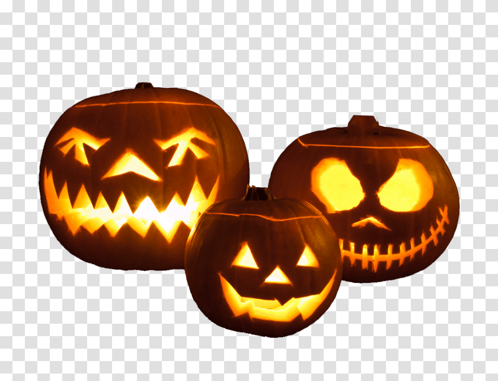 Three Halloween Pumpkins, Lamp, Vegetable, Plant, Food Transparent Png
