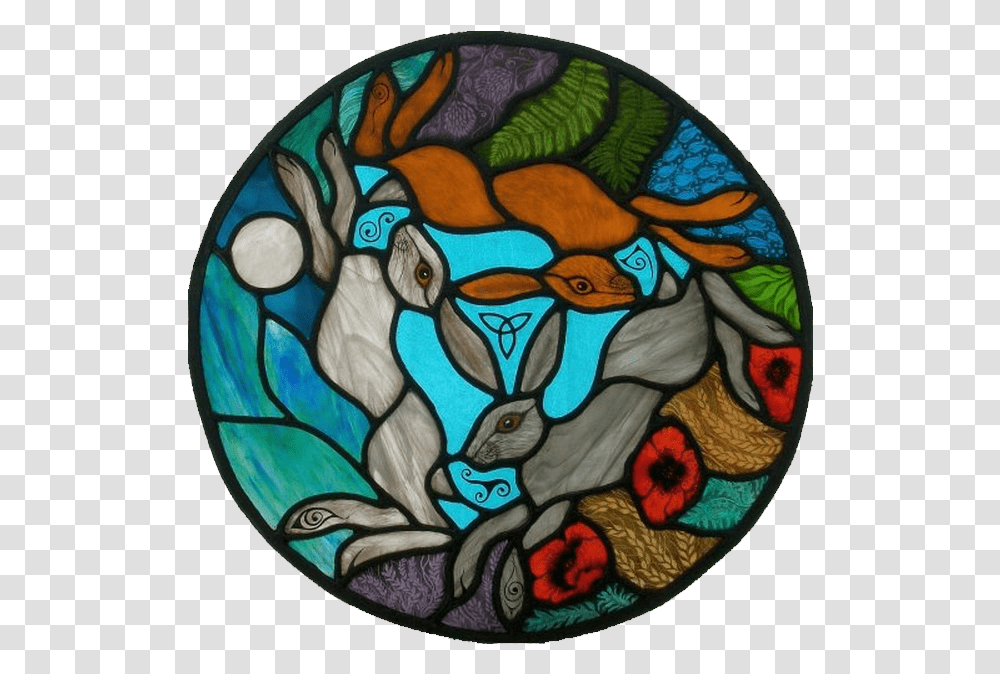 Three Hares Stained Glass, Painting Transparent Png