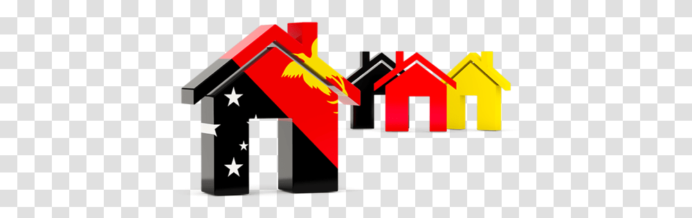 Three Houses With Flag Illustration Of Papua New Guinea Houses In Germany Flag, Text, Symbol, Weapon, Logo Transparent Png