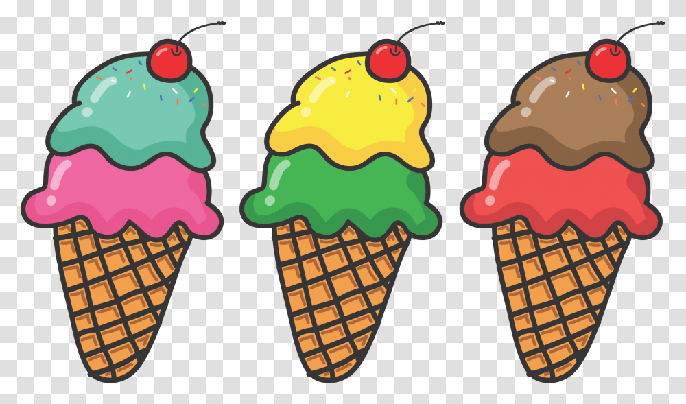 Three Ice Cream Cones Icons, Dessert, Food, Creme Transparent Png