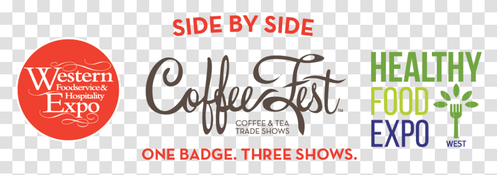 Three Logos Western Foodservice Coffee Fest Los Angeles, Word, Alphabet, Label Transparent Png
